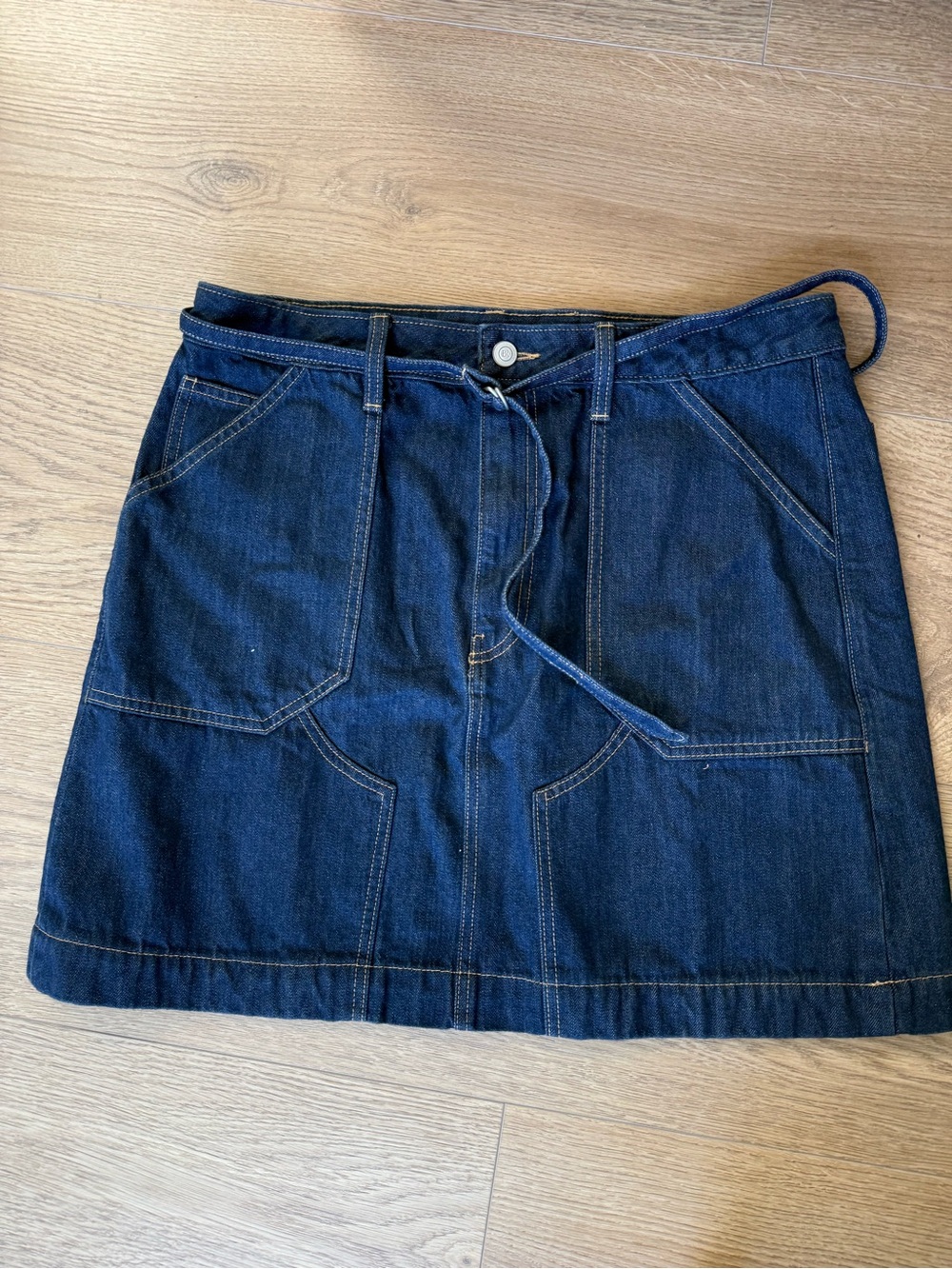 Banana Republic Dark Wash Denim Utility Mini Skirt Belted Size 14